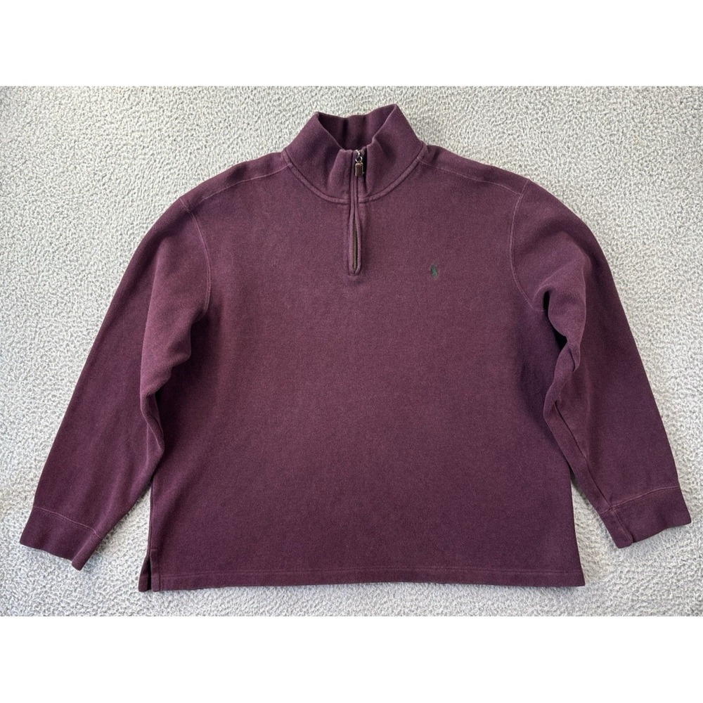 Polo Ralph Lauren Sweatshirt Mens XXL 2XL Burgundy Quarter Zip Cotton Casual